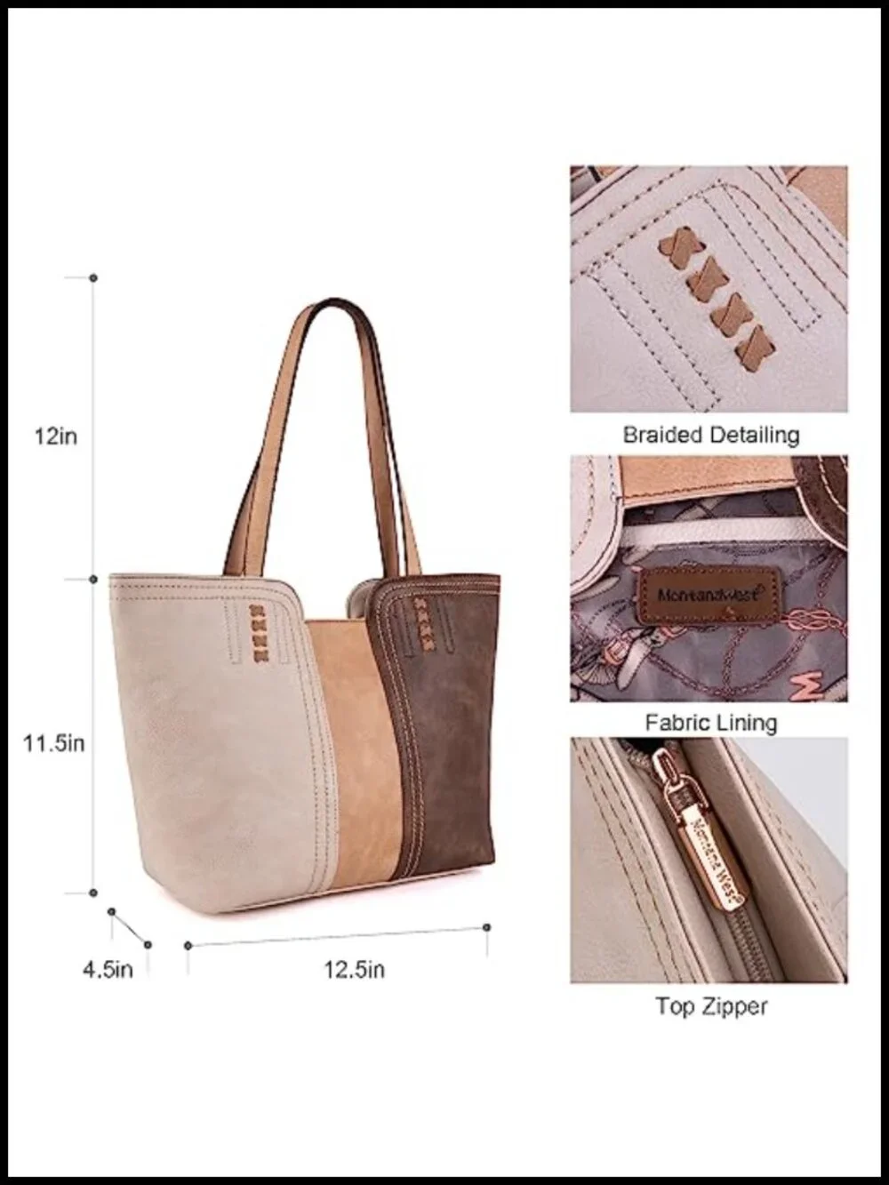 Women's Faux Leather Tote Bag with Braided Detailing
